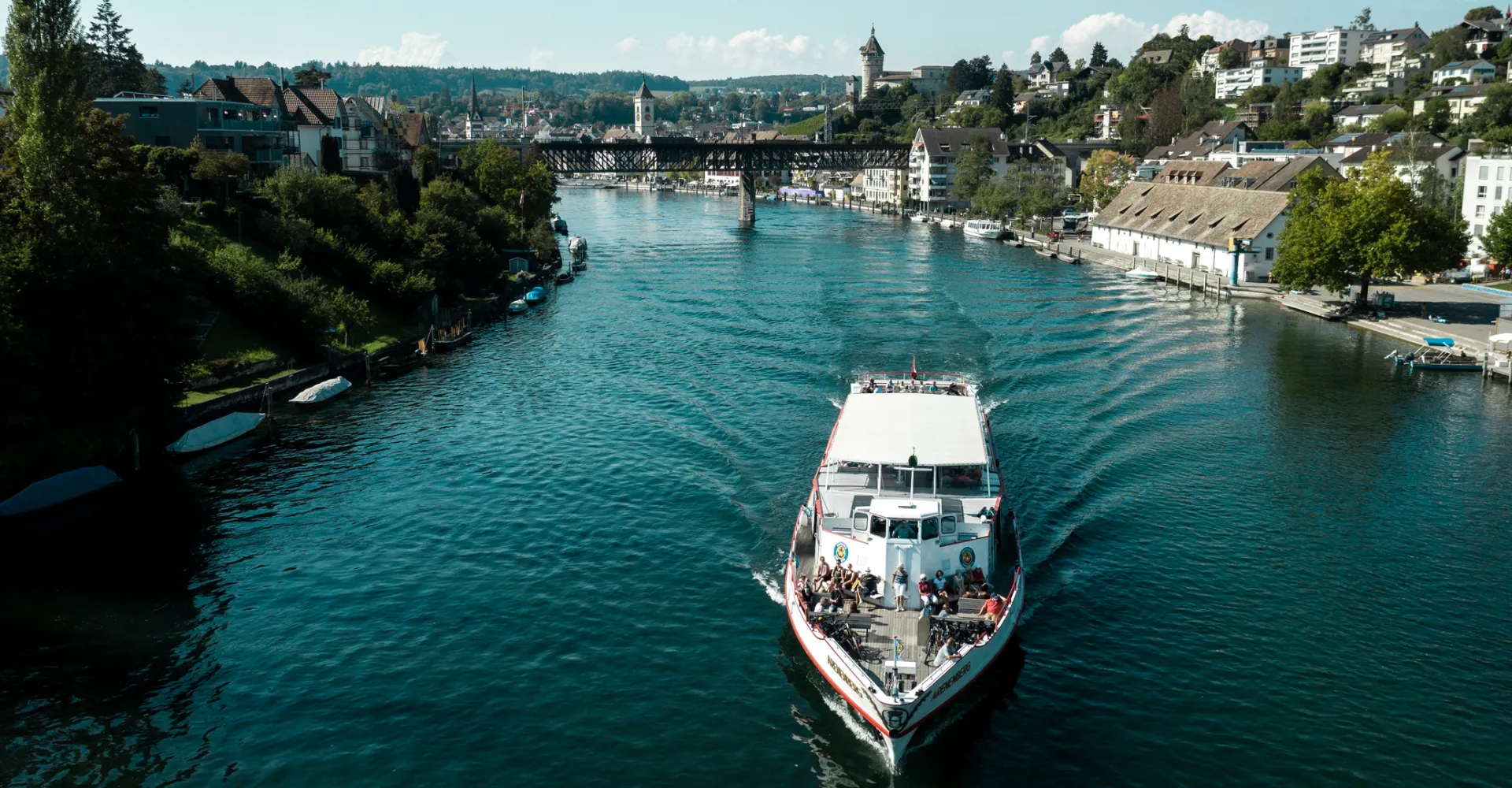Ship on the Rhine with the old town of Schaffhausen