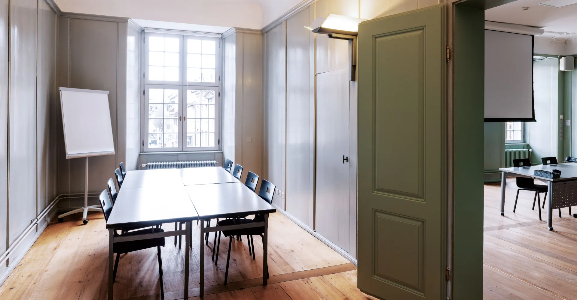 Shot of the group room with a block table