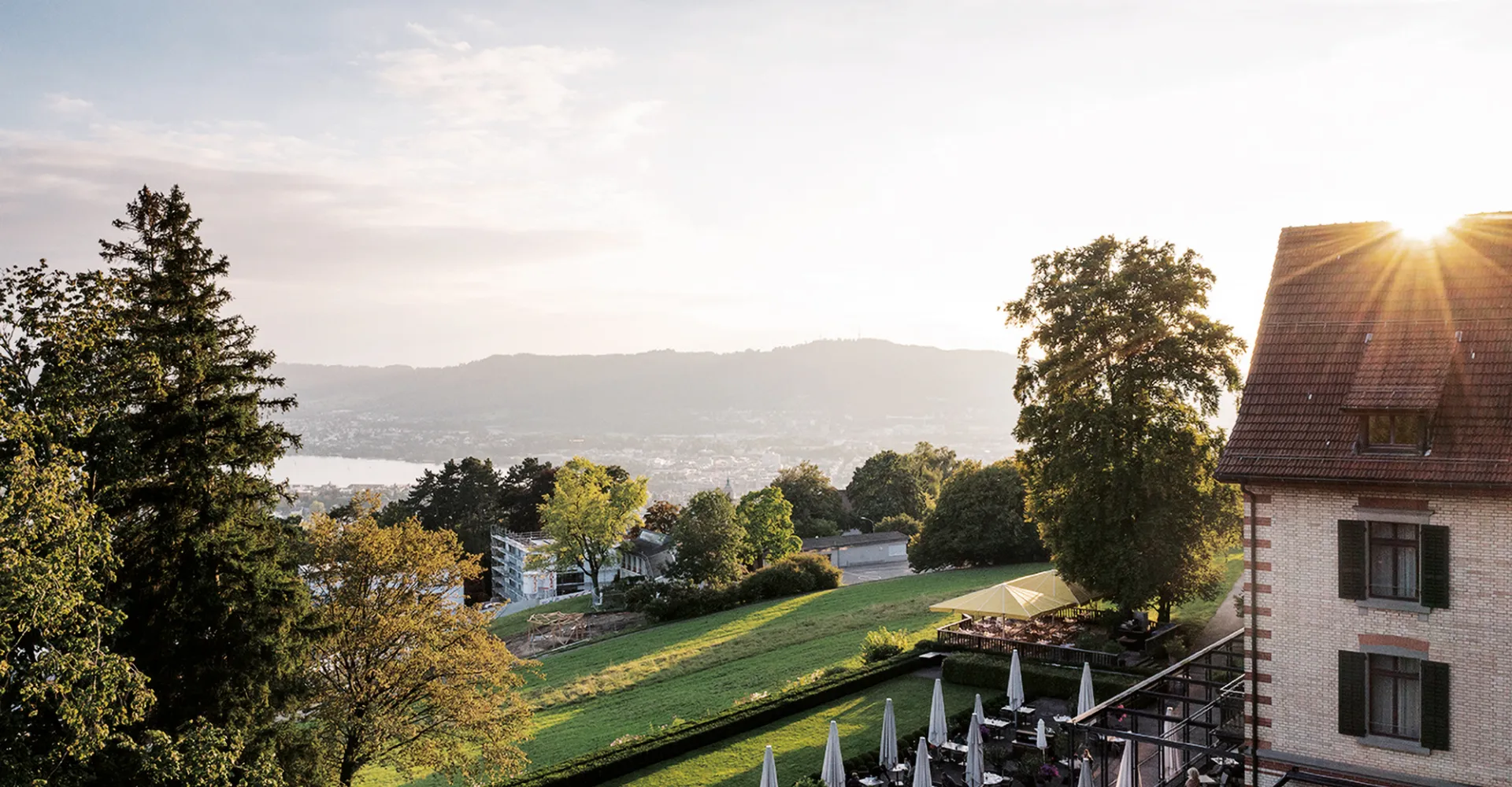 Terrace with a view of Zurich at the Hotel Zürichberg