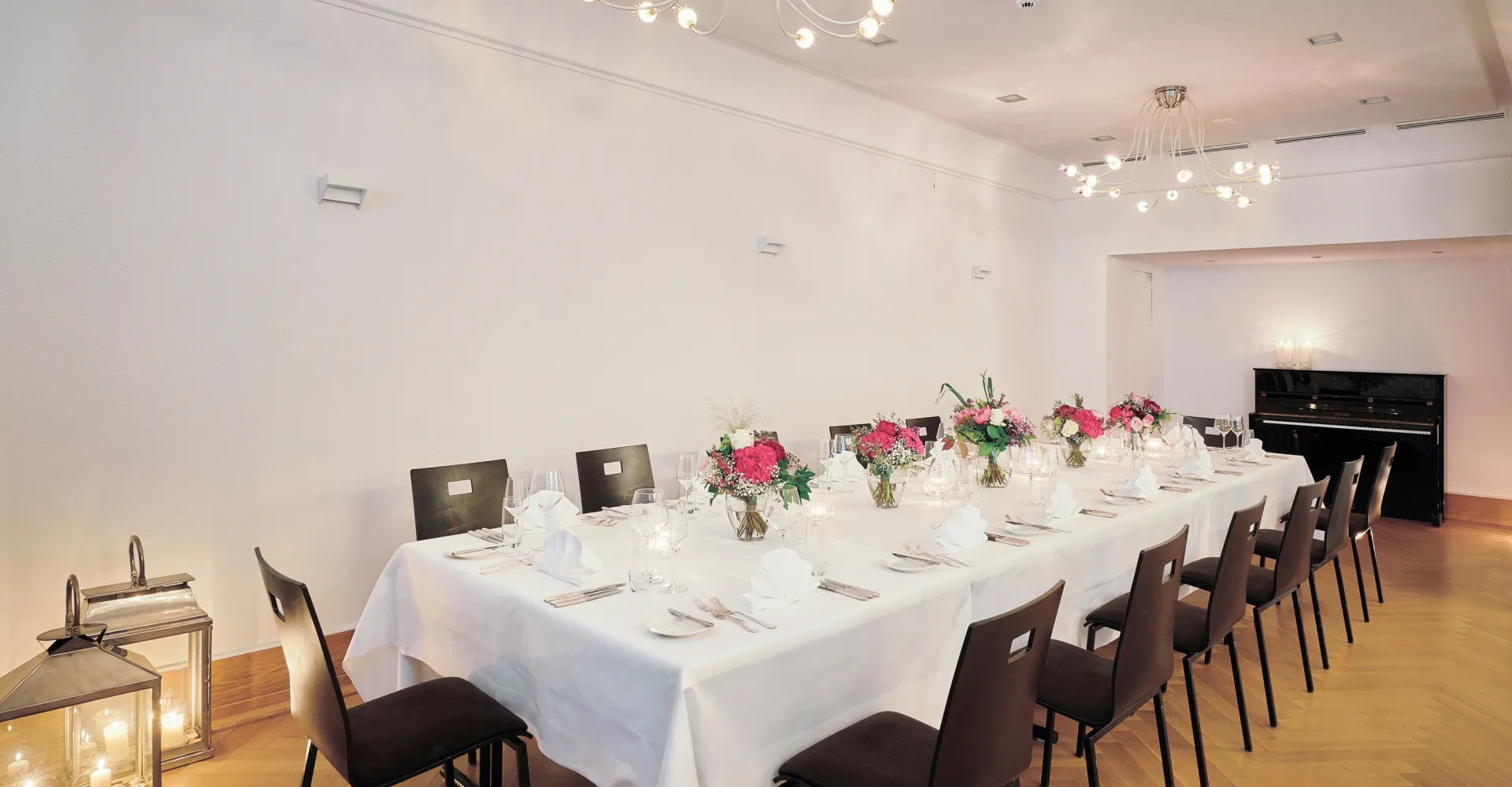 Crown hall in the Hotel Krone which is decorated for banquets