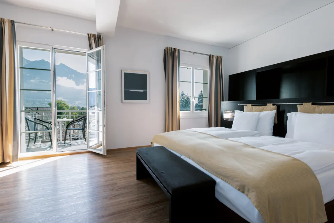 Deluxe twin room with balcony at the Sorell Hotel Tamina in Bad Ragaz