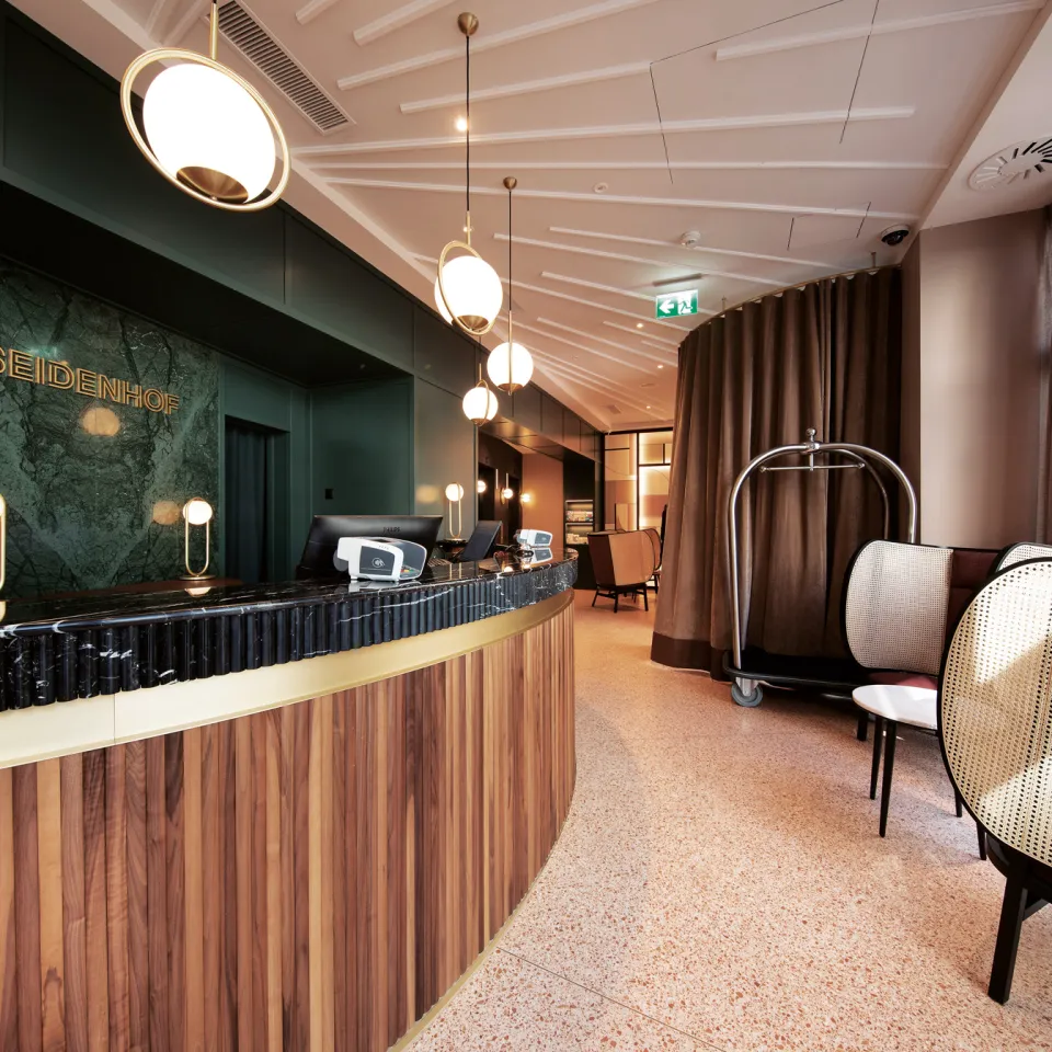The lobby and bar at the Sorell Hotel Seidenhof