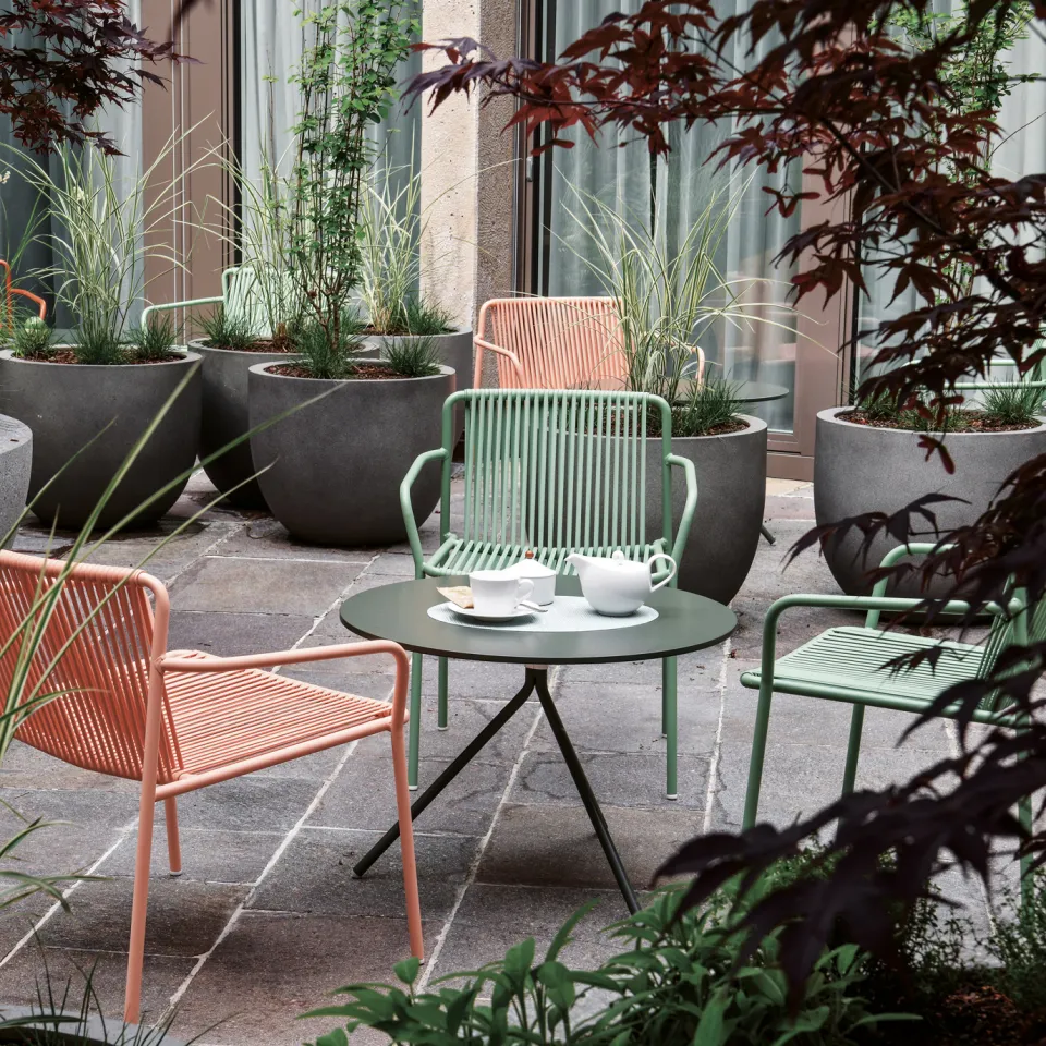 Seating area in the courtyard of the Sorell Hotel St. Peter