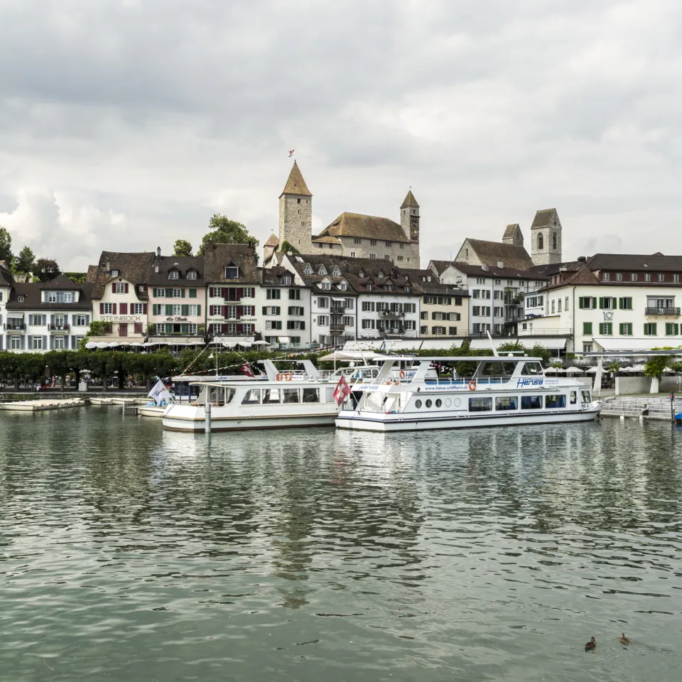 Rapperswil Castle with ships in the foreground