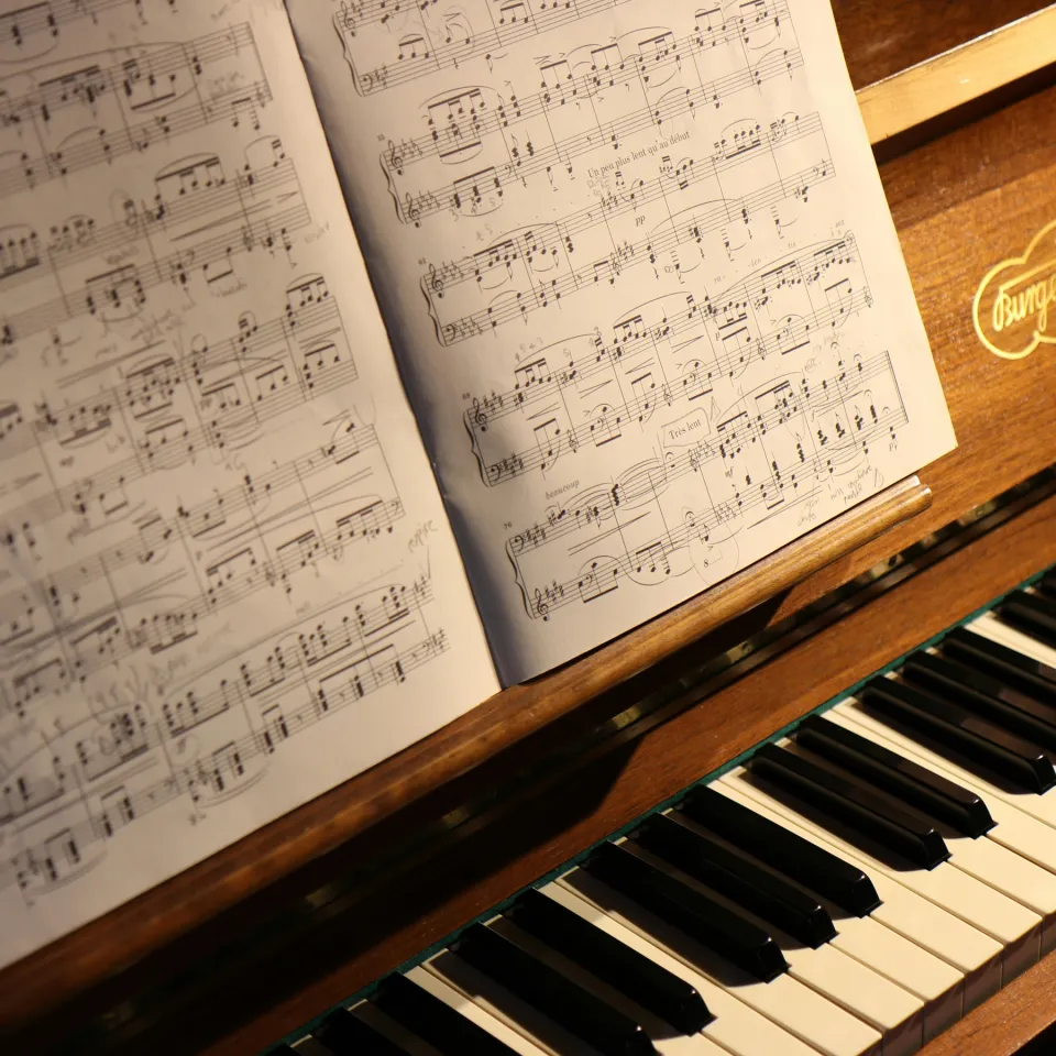 Piano with a sheet of music