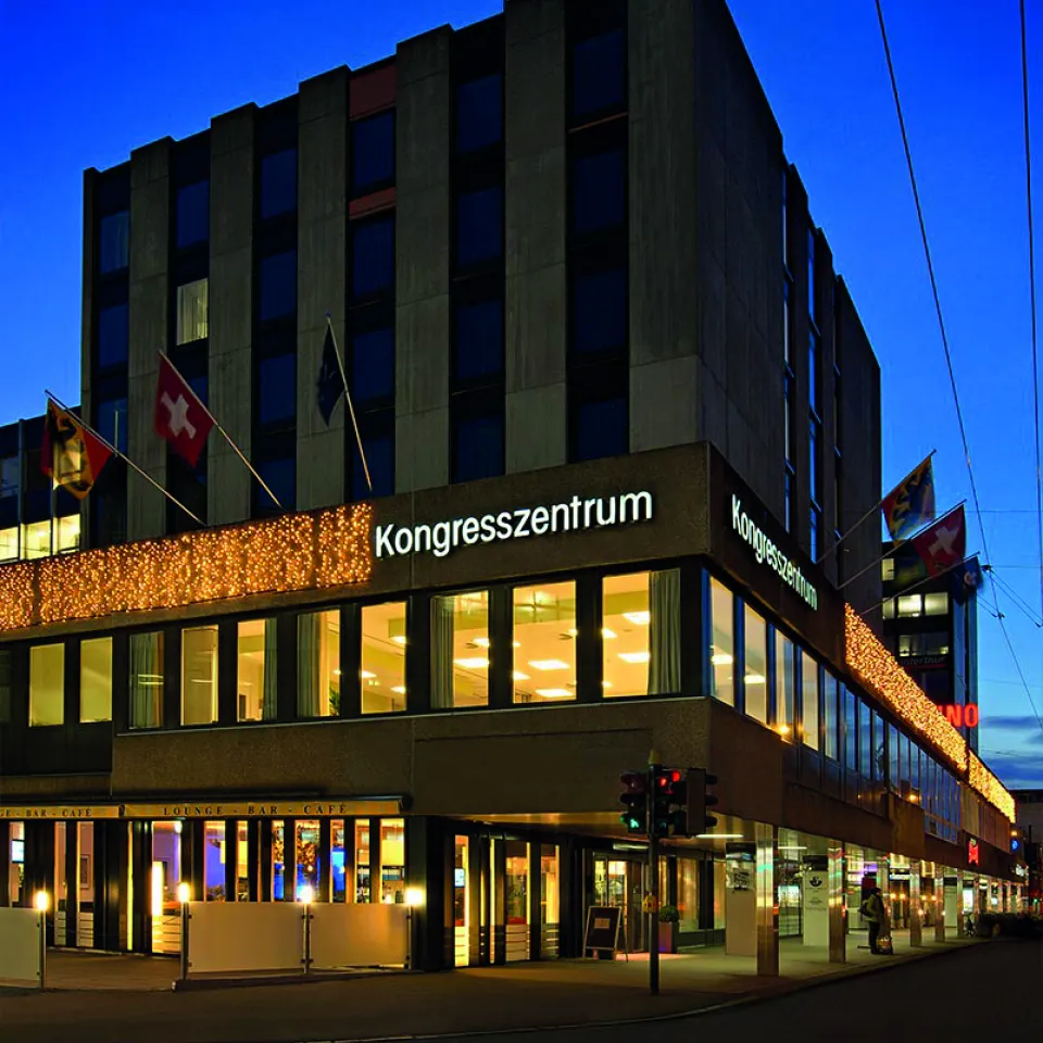 Sorell Hotel Ador from the outside in the evening