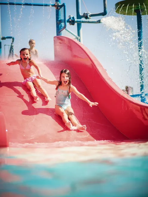 Two children on a slide