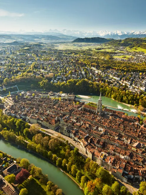 Drone image of the city of Bern