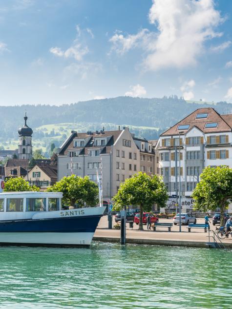Rorschacher See mit einem Schiff im Sommer
