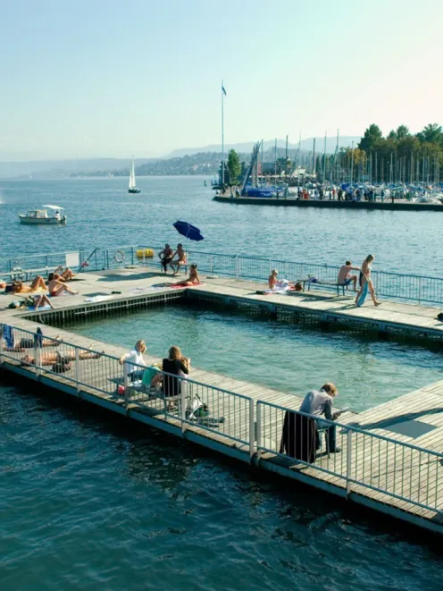 Aerial view of the Enge lakeside resort